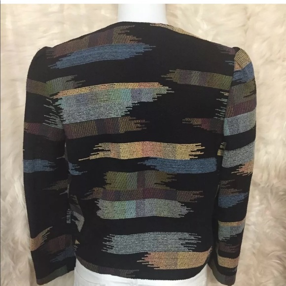 Womens Open Front Black Blue Abstract Jacket 13 - Picture 3 of 5